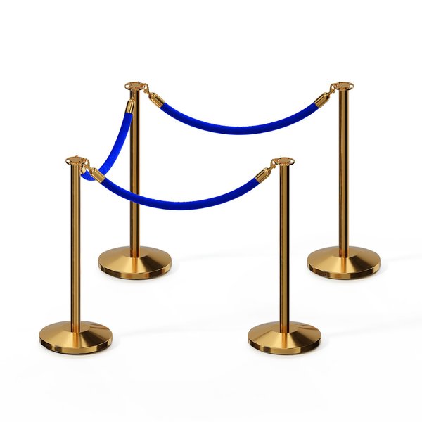 Montour Line Stanchion Post and Rope Kit Pol.Brass, 4 Flat Top 3 Blue Rope C-Kit-4-PB-FL-3-PVR-BL-PB